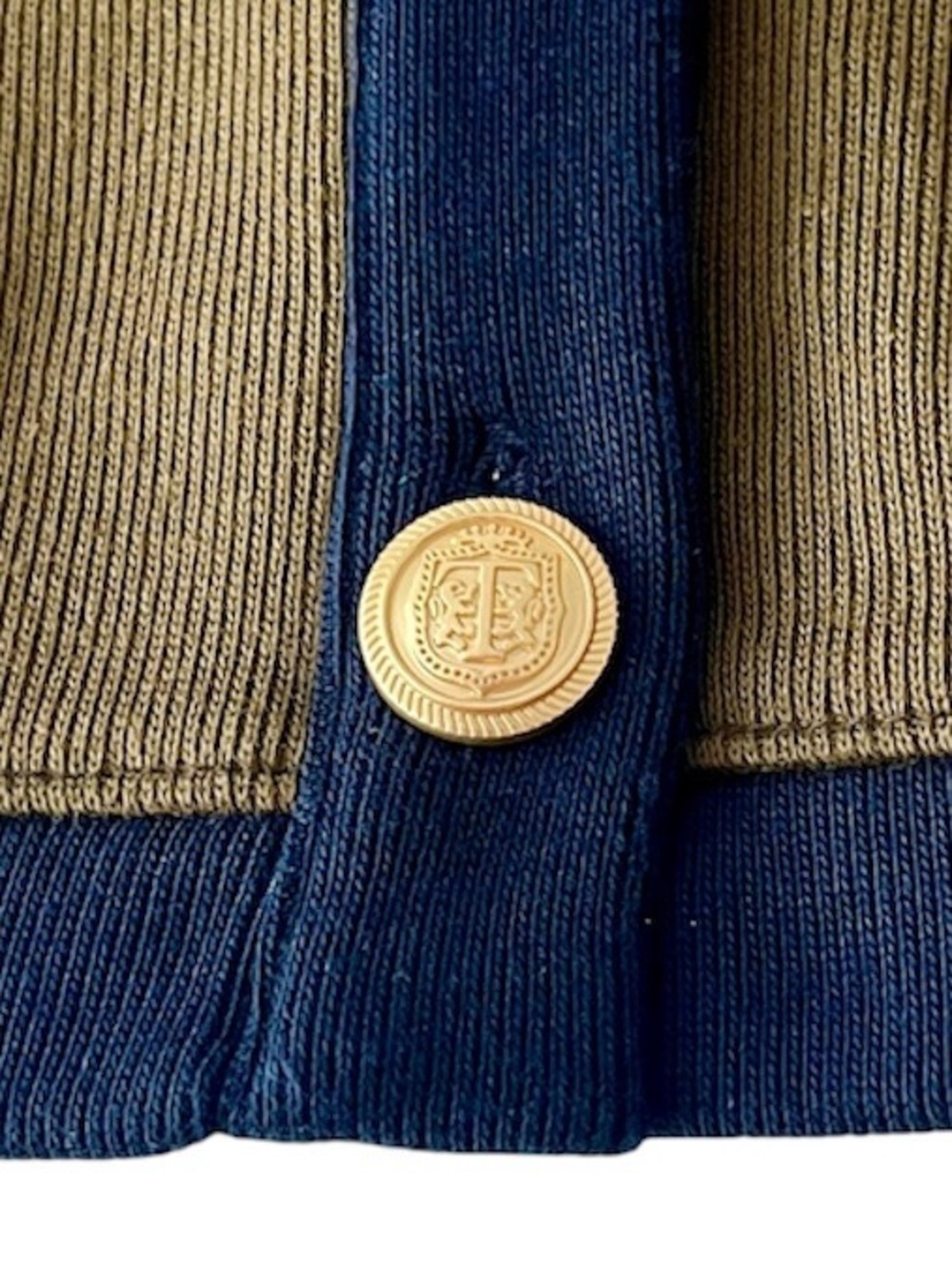Olive Green and Navy Gold Button Cardigan Talbots Petite M - Picture 9 of 12